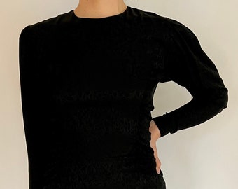 1980s Black Silk Long Sleeve Mini Dress