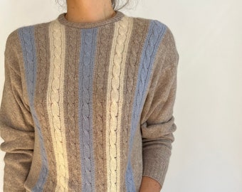 Vintage Wool and Angora Blue White and Tan Sweater
