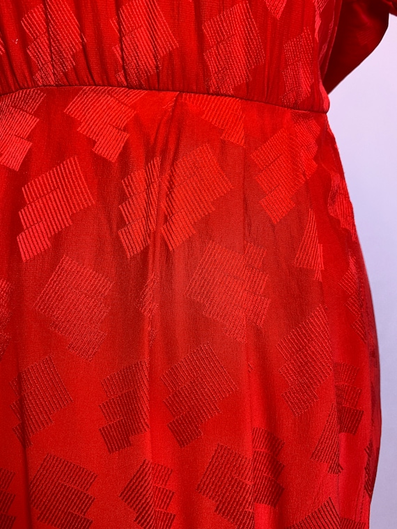 Red Silk Patterned Button Back Dress - image 2