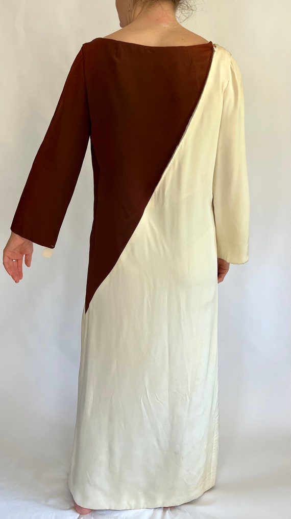 1940s Brown and Cream Asymmetrical Dress - image 5