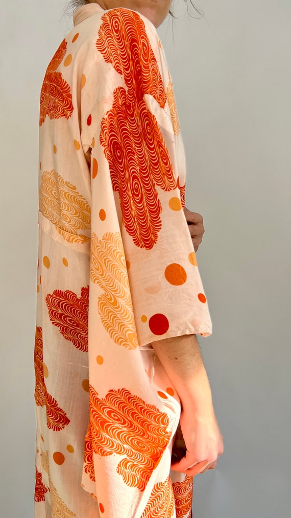 Vintage Orange and White Cotton Kimono - image 3