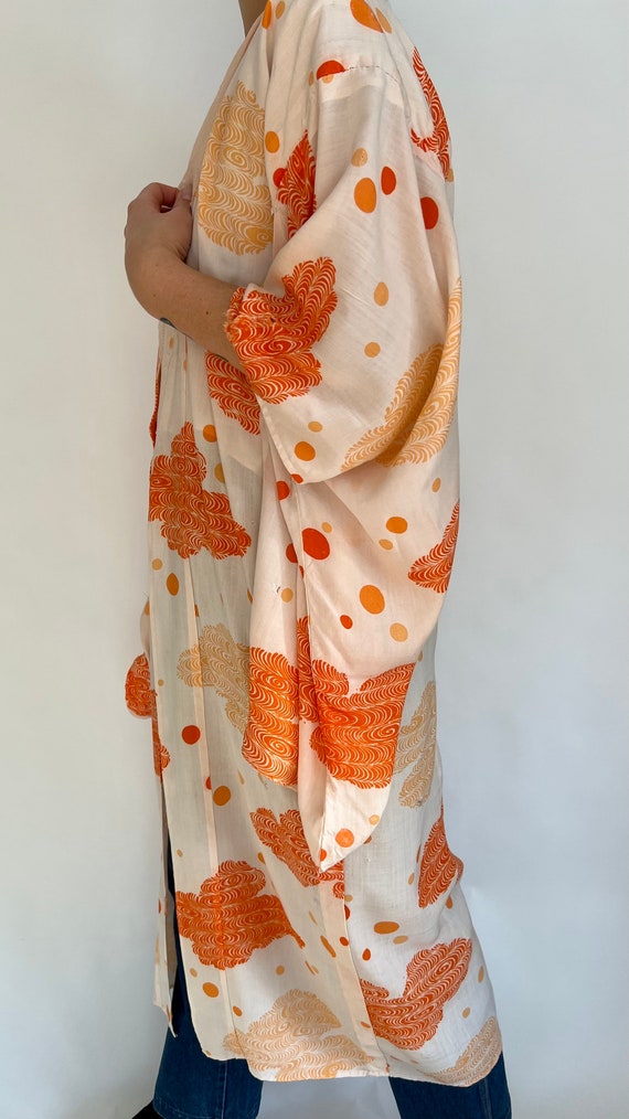 Vintage Orange and White Cotton Kimono - image 6