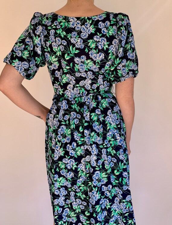 1980s Puff Sleeve Floral Dress - image 5