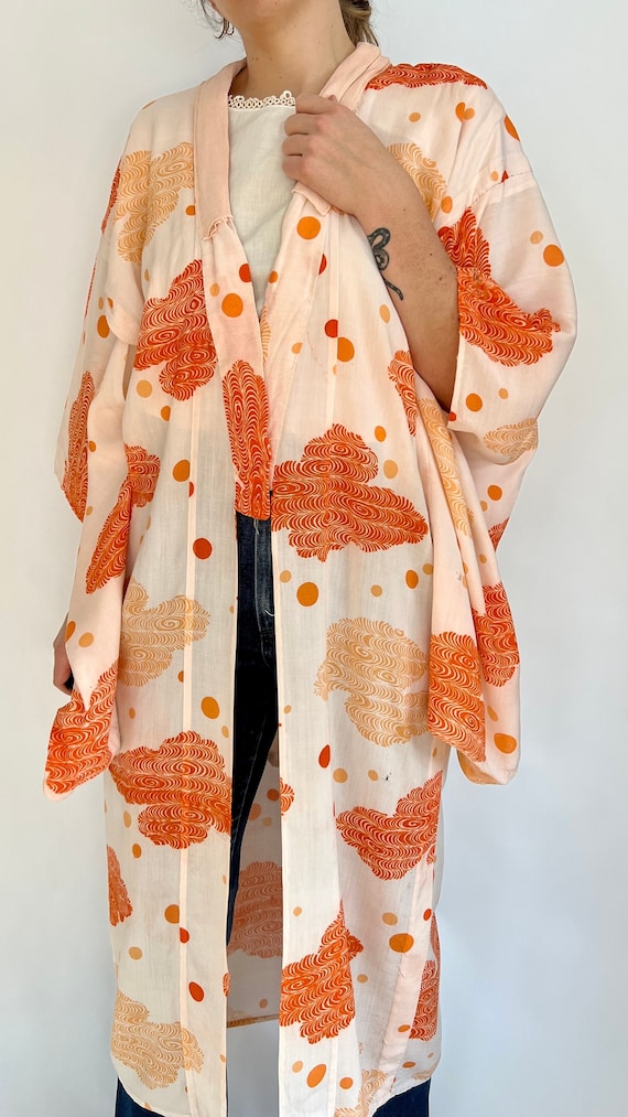 Vintage Orange and White Cotton Kimono