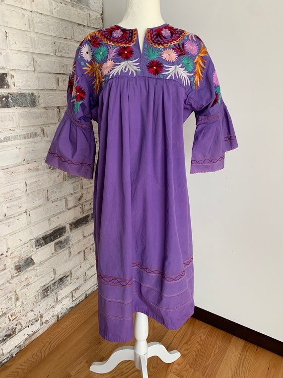 Vintage Purple Embroidered Puff Sleeve Dress / Muu