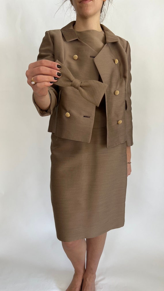 1960s Three Piece Double Breasted Skirt Suit