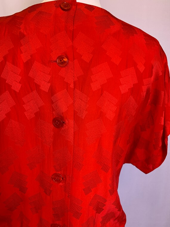 Red Silk Patterned Button Back Dress - image 4
