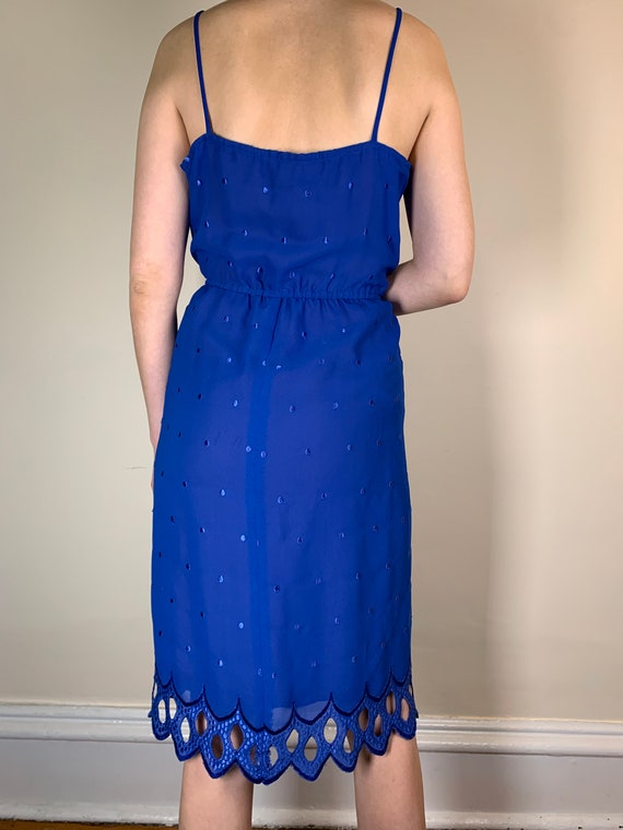 Blue spaghetti strap dress with embroidered hem a… - image 2