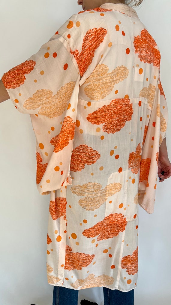 Vintage Orange and White Cotton Kimono - image 4