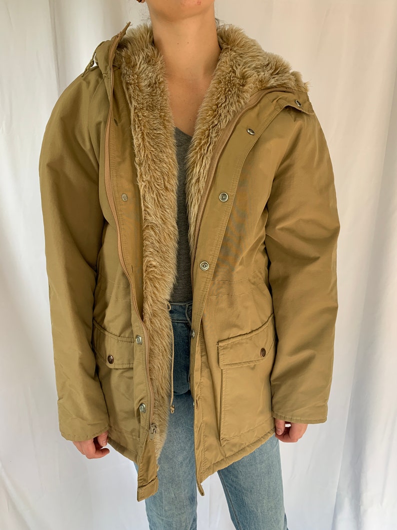 Vintage Tan Faux Fur Lined Winter Jacket