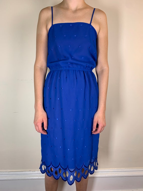 Blue spaghetti strap dress with embroidered hem a… - image 1