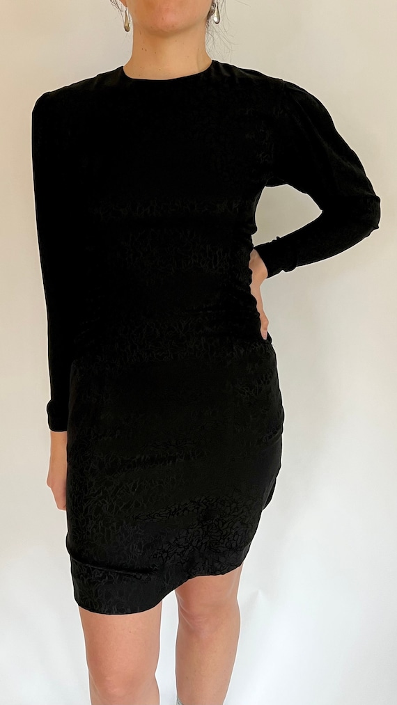 1980s Black Silk Long Sleeve Mini Dress