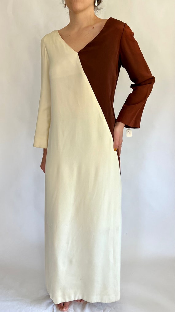 1940s Brown and Cream Asymmetrical Dress - image 4