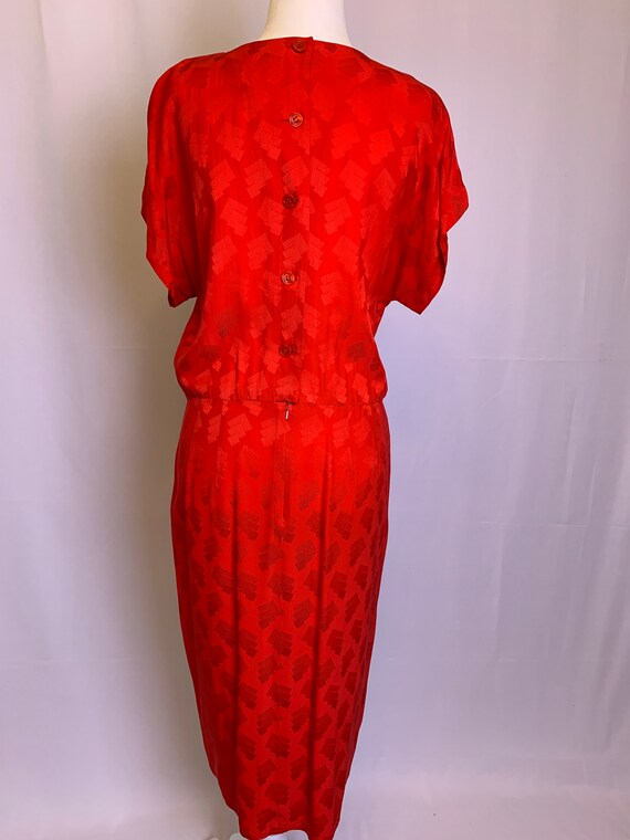 Red Silk Patterned Button Back Dress - image 3