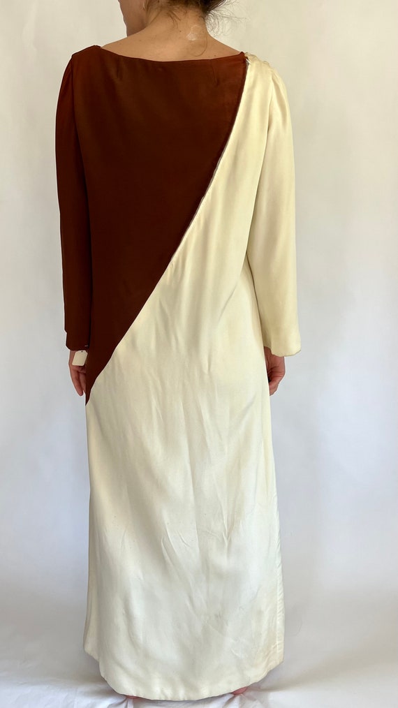 1940s Brown and Cream Asymmetrical Dress - image 3