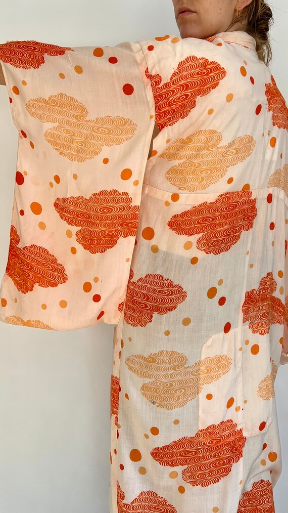 Vintage Orange and White Cotton Kimono - image 7