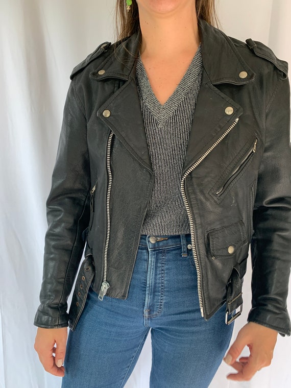 Vintage Black Leather Motorcycle Jacket
