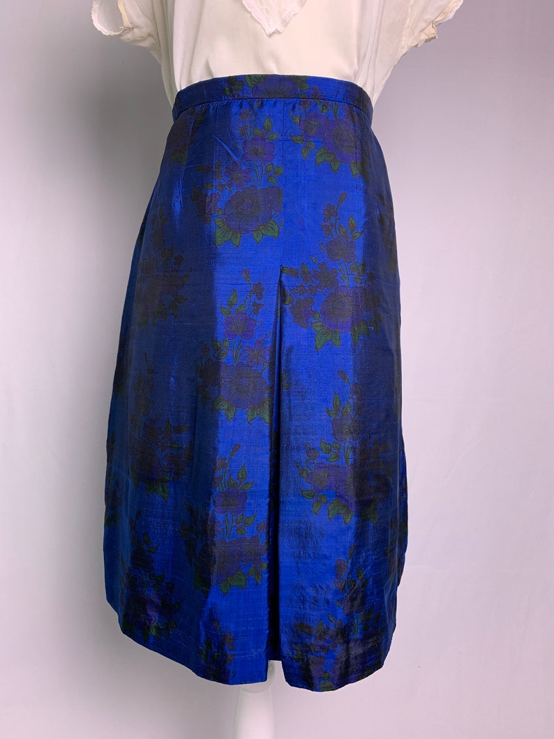 Hand made blue silky floral skirt