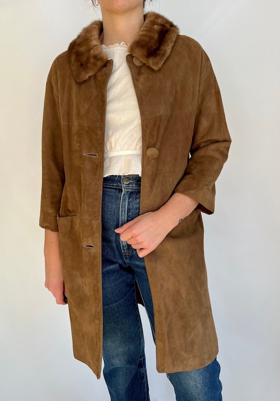 1940s / 1950s Brown Suede Jacket with Fur Collar