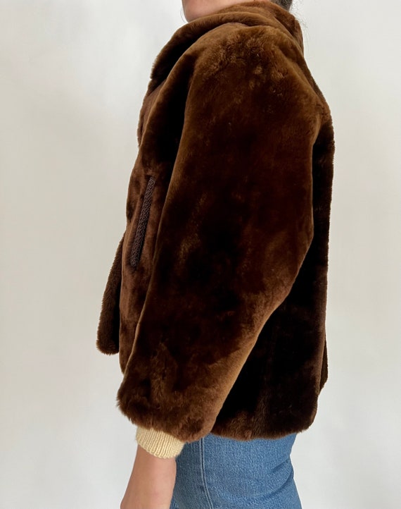 Vintage Brown Leather Teddy Coat - image 4
