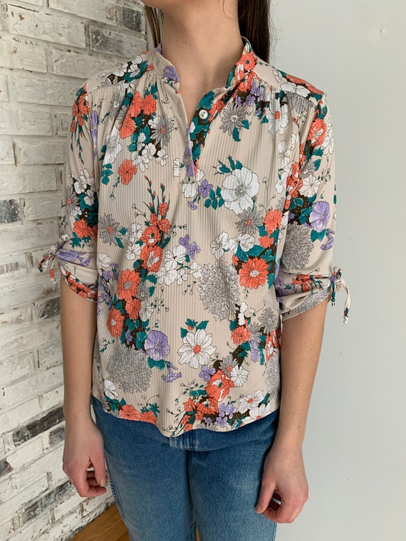 1970s Floral Shirt Size Medium - image 1