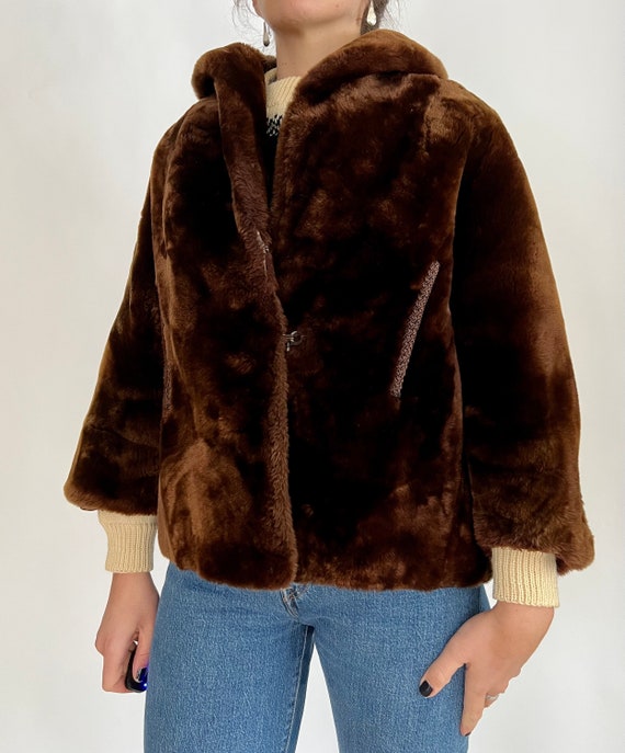 Vintage Brown Leather Teddy Coat - image 3