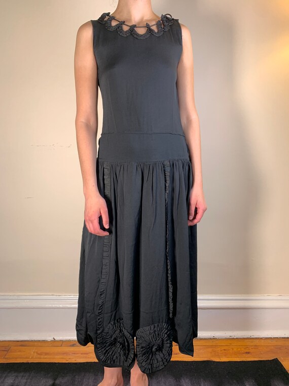 1920s Black Drop Waist Dress