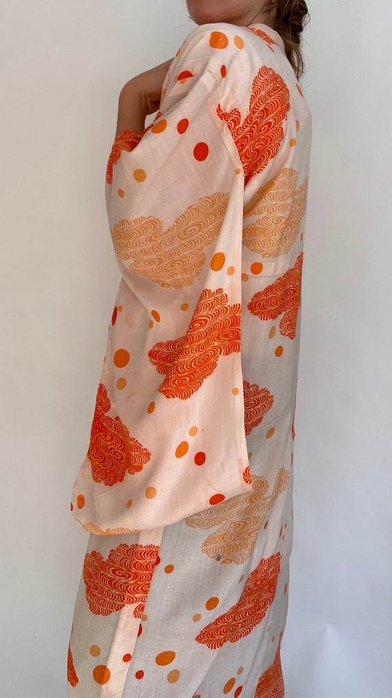 Vintage Orange and White Cotton Kimono - image 5