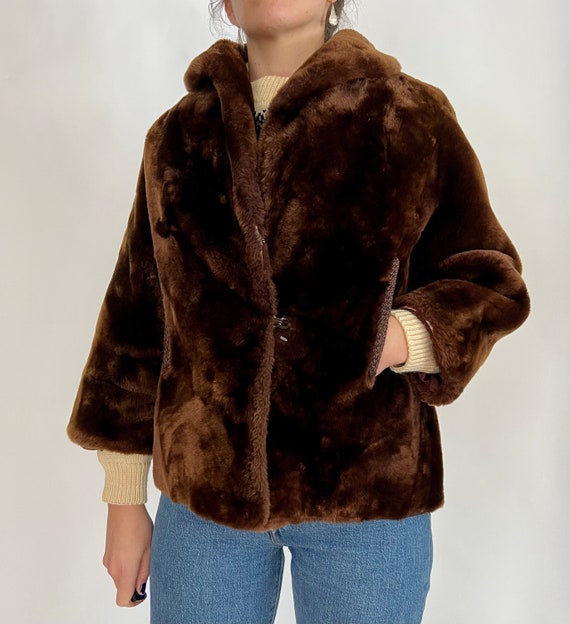 Vintage Brown Leather Teddy Coat - image 1