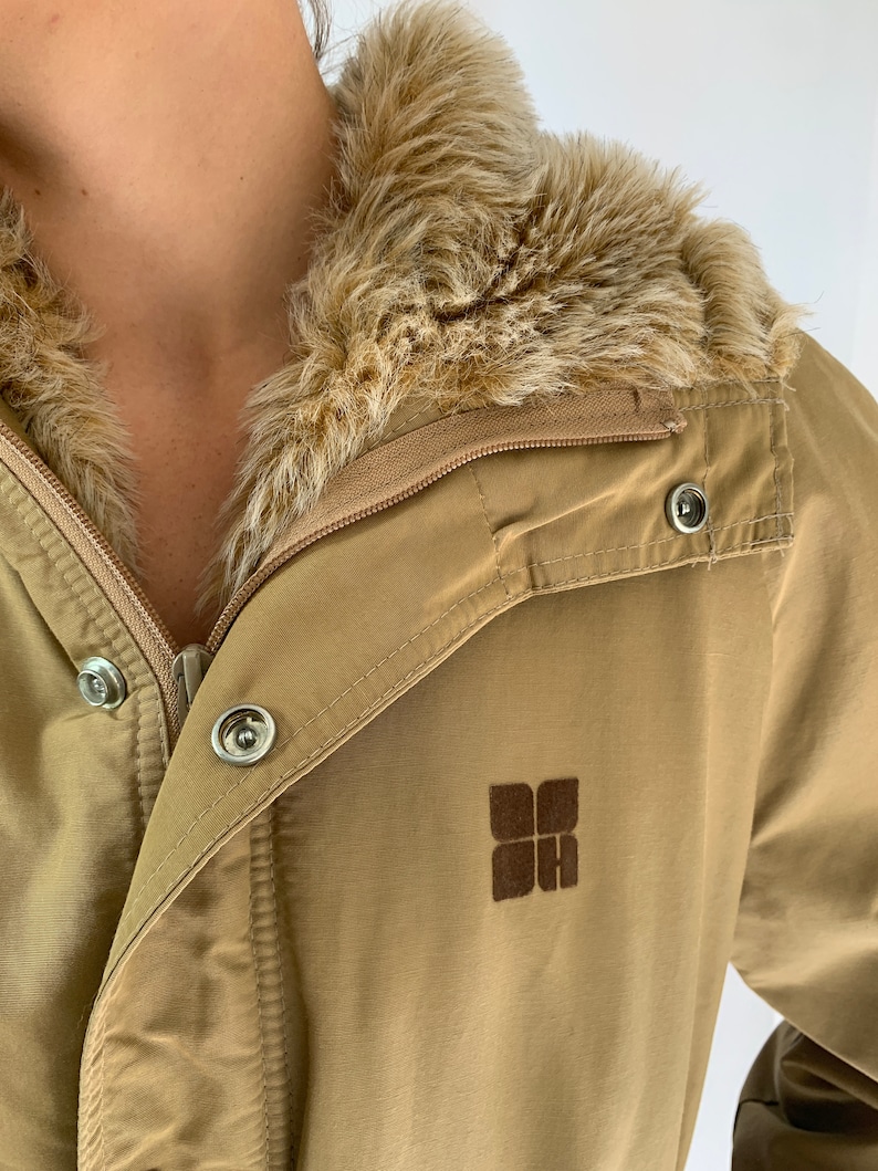 Vintage Tan Faux Fur Lined Winter Jacket