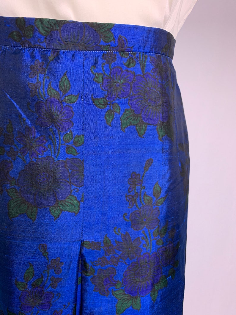 Hand made blue silky floral skirt