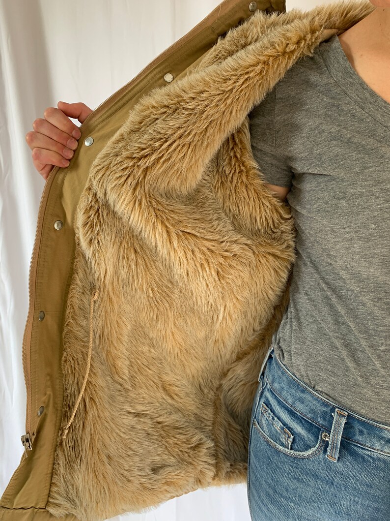 Vintage Tan Faux Fur Lined Winter Jacket