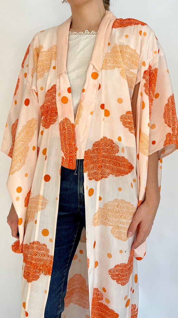 Vintage Orange and White Cotton Kimono - image 2