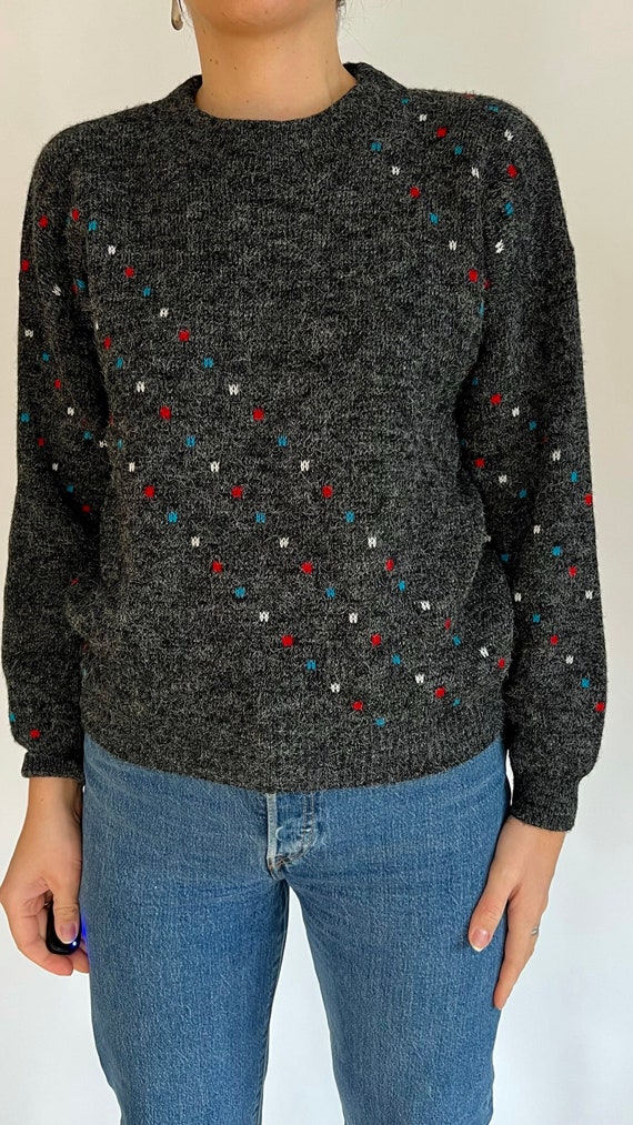 1960s Gray Sweater with Red White and Blue Confett