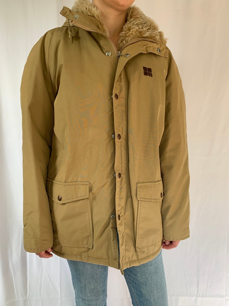 Vintage Tan Faux Fur Lined Winter Jacket