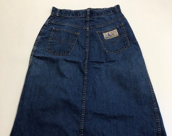 Vintage Levi's 70's Plowboy Denim Midi Jean Skirt Women's Size 11 Small A-line Best For Farmers Mechanics Miners Medium Wash Boho Hippie