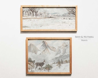 Vintage art Antique Decor INSTANT DOWNLOAD #45 PRINTABLE Winter Field Landscape Painting Wooden Fence Landscape Art