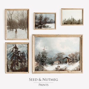 Vintage Winter Landscape Snowy Trees | Vintage Gallery Wall Set | Digital Printable Nordic Wall Art | Rustic Wall Art | 14