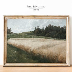 Farmhouse Field Landscape Wall Art Painting Print | Muted Neutral | Downloadable Digital PRINTABLE Wall Art | Oil Painting Wall Decor | 115