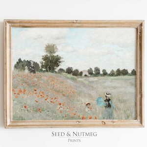 Vintage Spring Flowers Landscape Art Print | Vintage Muted Neutral Wall Decor | Digital Printable Wall Art | Oil Painting Print | 311