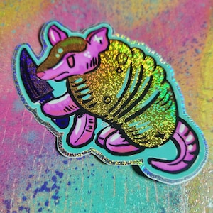 Armed-adillo glitter sticker