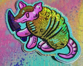 Armed-adillo glitter sticker