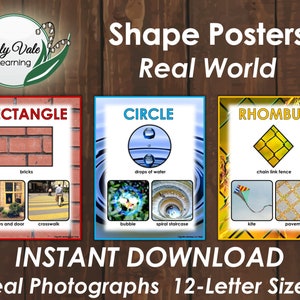 Printable Shape Posters, Nature Shapes, Shape Learning, Preschool Shapes, Montessori Shape, Shape Educational Print, Real World Shape Poster