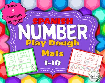 Number Learning Activity, Espanol Printable, Number 1-10, Spanish Preschool, Spanish Number, Spanish Number Activity, SPANISH PLAYDOUGH MATS