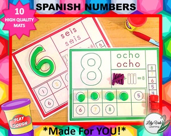 Number Learning Activity, Number 1-10, Number Mats, Spanish Preschool, Kid Spanish Activity, Spanish Number Activity, SPANISH PLAYDOUGH MATS