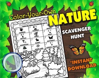 Scavenger hunt, Color your own, Printable scavenger hunt, scavenger hunt game, nature game for kids, NATURE SCAVENGER HUNT for kids
