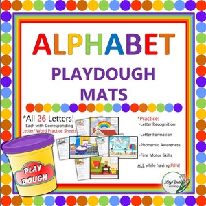 ABC-Aktivität, Buchstabenlernaktivität, Knetmasse, Play Doh Matten, Knetmasse, ALPHABET PLAYDOUGH Matten, druckbare Spielmatten