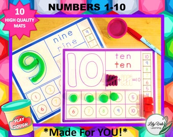 Counting Activity, Number Learning Activity, Numbers 1-10, Playdough Activity, Play Doh Mats, Preschool Playdough Mat, NUMBER PLAYDOUGH MATS