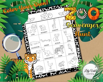 Color Your Own, Scavenger Hunt for Kids, Printable Scavenger Hunt, Zoo Animal Activity, Zoo Activity, ZOO SCAVENGER HUNT, Zoo Preschool Act