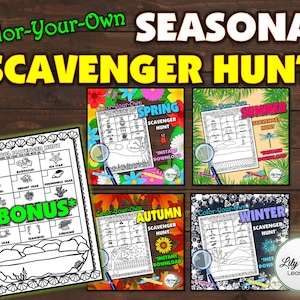 Scavenger hunt, Color your own, printable scavenger hunt, scavenger hunt game, nature game for kids, kid outdoor activity, seasonal activity